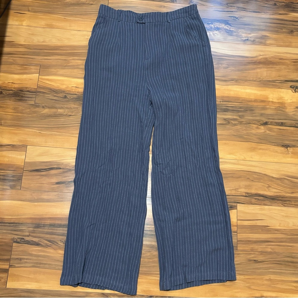Listicle Blue Wide Leg Pants with Pinstripe Pattern